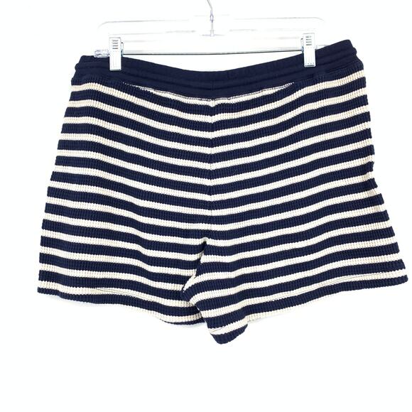 J.Crew Waffle Knit Lounge Set Sweatshirt + Short Womens M Blue Cream Stripe NEW - Picture 3 of 15